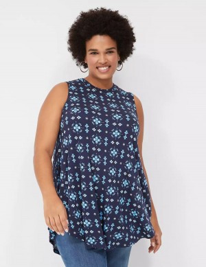 Lane Bryant Max Swing Sleeveless High-Neck Tunic Women T Shirts Dark Blue | QON6175SR