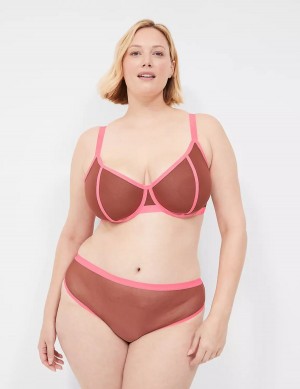 Lane Bryant Mesh Demi Women Unlined Bra Pink Black | IQZ609QY