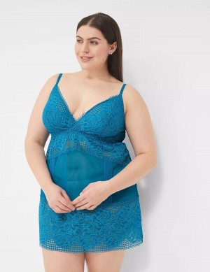 Lane Bryant Mesh & Lace Slip Women Dress Blue | EXQ255GR