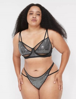 Lane Bryant Metallic Strappy Demi Women Unlined Bra Black Silver | LRV8390PM