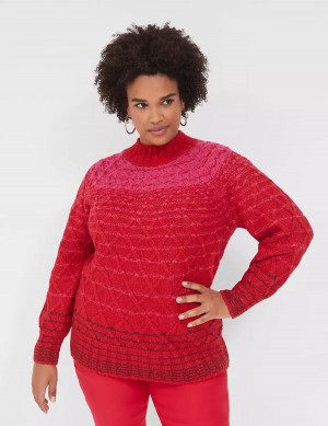 Lane Bryant Mock-Neck Cable Women Sweaters Red | WNC514NL