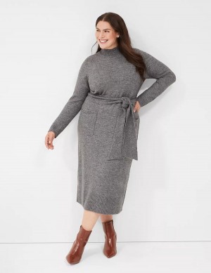 Lane Bryant Mock-Necked Midi Sweater Women Midi Dress Grey | UXH804YY