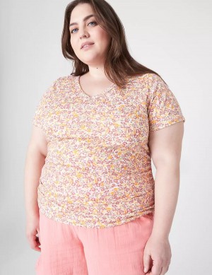 Lane Bryant Modern Jersey Side-Ruched Tee Women T Shirts Orange Multicolor | LOI3624JA