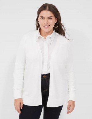 Lane Bryant Modern Long-Sleeve Open-Front Women Cardigan White | SBX6983NG