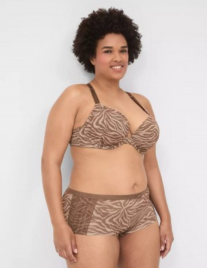 Lane Bryant No-Show Boyshort With Lace Trim Women Briefs Deep Grey Brown | CLE8629KC