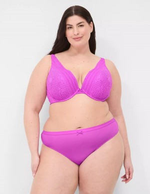 Lane Bryant No-Show With Lace Back Women Thong Panty Light Purple | FGI4597DR