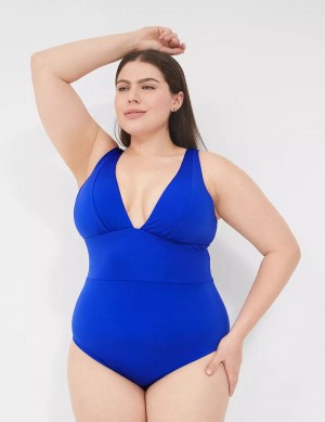 Lane Bryant No-Wire Plunge One-Piece Women Swimsuits Blue | JZG7977VN