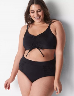 Lane Bryant No-Wire Ruched Swim Women Bikini Top Black | DXE2049FO