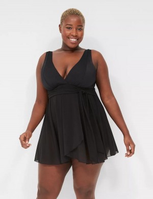 Lane Bryant No-Wire Wrap Swim Women Dress Black | MUG9018AU