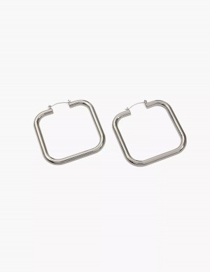 Lane Bryant Oversized Square Women Hoop Earrings Silver | QPW5118OZ