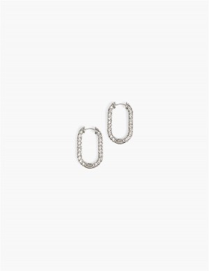 Lane Bryant Pave Oblong Women Hoop Earrings Silver | WOQ9378MW