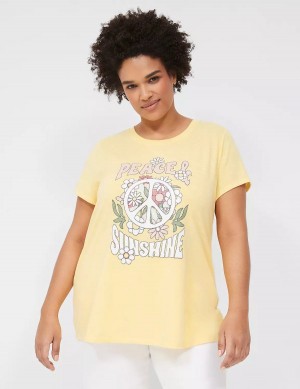 Lane Bryant Peace & Sunshine Sparkle Graphic Tee Women T Shirts Yellow | REB3535PO