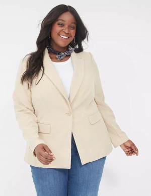 Lane Bryant Perfect Drape Women Blazers Khaki | IQP274WQ