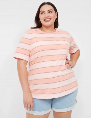 Lane Bryant Perfect Sleeve Crew-Neck Tee Women T Shirts Orange Stripes | VKE6423RC