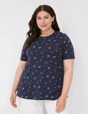 Lane Bryant Perfect Sleeve Crew-Neck Tee Women T Shirts Navy | CVY8564UD