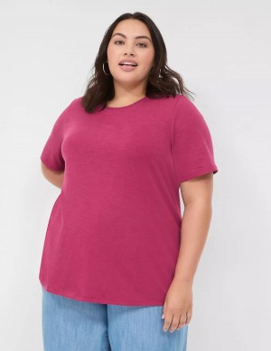 Lane Bryant Perfect Sleeve Crew-Neck Tee Women T Shirts Burgundy | CUC8696XJ