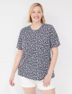 Lane Bryant Perfect Sleeve Crew-Neck Tee Women T Shirts Blue Purple | YMO2136AO