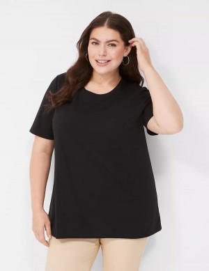 Lane Bryant Perfect Sleeve Crew-Neck Tee Women T Shirts Black | XTO446JZ