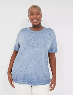 Lane Bryant Perfect Sleeve Crew-Neck Wash Tee Women T Shirts Blue | QUJ1294KO