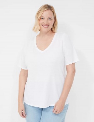 Lane Bryant Perfect Sleeve V-Neck Tee Women T Shirts White | GBE8637TG