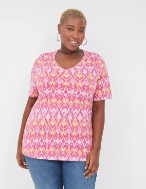 Lane Bryant Perfect Sleeve V-Neck Tee Women T Shirts Pink | BGT1914JV