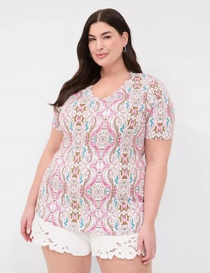 Lane Bryant Perfect Sleeve V-Neck Tee Women T Shirts Pink | KIU7557CX