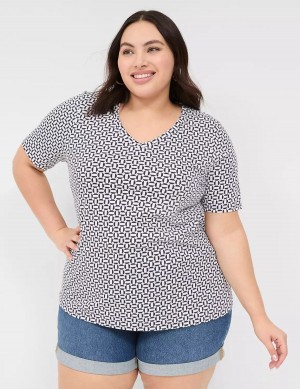 Lane Bryant Perfect Sleeve V-Neck Tee Women T Shirts Navy | FNP3369WO