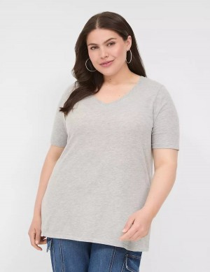 Lane Bryant Perfect Sleeve V-Neck Tee Women T Shirts Light Grey | SNV3661ML