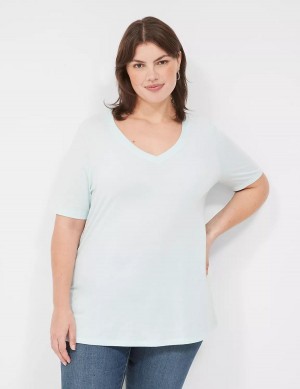 Lane Bryant Perfect Sleeve V-Neck Tee Women T Shirts Light Green | TFG7390YI