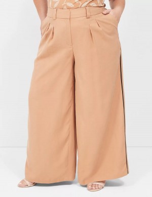 Lane Bryant Pleated Wide Leg With Side-Trim Women Pants Brown | EZZ516UD