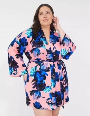 Lane Bryant Printed Microfiber Women Robe Pink Blue Multicolor | WDI9550JJ