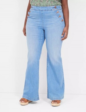 Lane Bryant Pull-On Fit High-Rise Sailor Flare Women Jeans Blue | TNI379MU