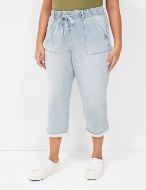 Lane Bryant Pull-On Fit Knit Boyfriend Capri Women Jeans Light Blue | ZPD863HA