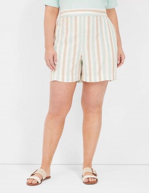 Lane Bryant Pull-On Linen Stripe Women Shorts Stripes | HIN3622AK