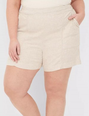 Lane Bryant Pull-On Linen Stripe Women Shorts Beige Stripes | WPN3571WI