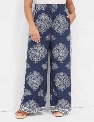 Lane Bryant Pull-On Paperbag Wide Leg Women Pants Navy | PNZ4950NY