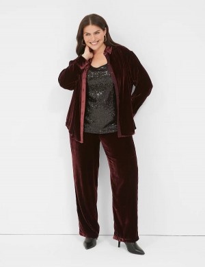 Lane Bryant Pull-On Velvet Straight Leg Women Pants Burgundy | TEH4793HK