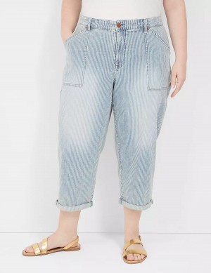 Lane Bryant Railroad Stripe Boyfriend Fit Capri Women Jeans Light Blue | JXF1168VC