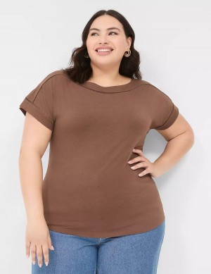 Lane Bryant Relaxed Cap-Sleeve Boatneck Top Women T Shirts Brown | TJK3724PQ