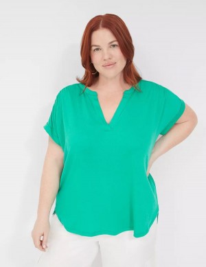 Lane Bryant Relaxed Gauze Notch-Neck Women Shirts Turquoise | SII2323YH