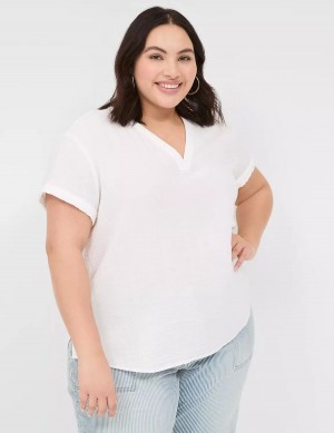 Lane Bryant Relaxed Gauze V-Neck Popover Women Shirts White | ELS9530KF