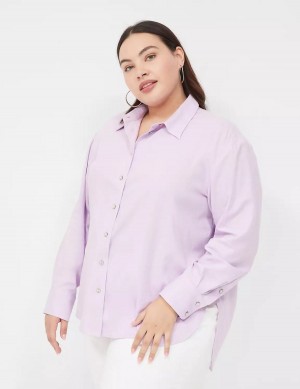 Lane Bryant Relaxed Linen Button-Down Women Shirts Purple | MWI3179KJ