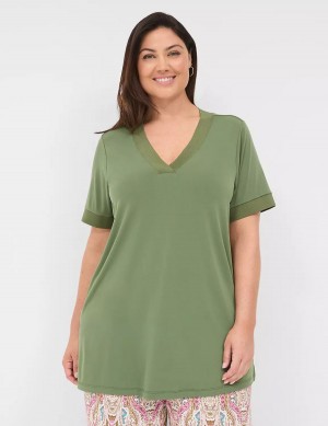 Lane Bryant Relaxed Short-Sleeve V-Neck Top Women T Shirts Brown Green | IAZ4432AX