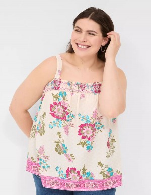 Lane Bryant Relaxed Smocked Square-Neck Women Tank Top Pink Multicolor | CWZ5324LN