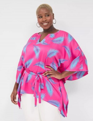 Lane Bryant Relaxed Split-Neck Kimono Top Women Blouse Pink Blue | GPU5320QG