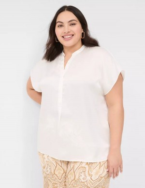 Lane Bryant Relaxed Split-Neck Popover Women Blouse White Rose | KZS177BL