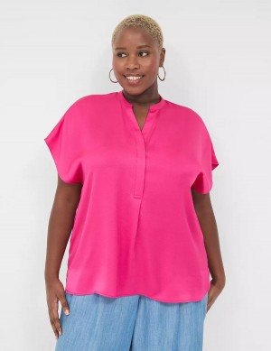 Lane Bryant Relaxed Split-Neck Popover Women Blouse Pink | XTF2180UI