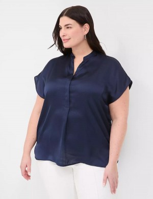 Lane Bryant Relaxed Split-Neck Popover Women Blouse Blue | NYN1157TE