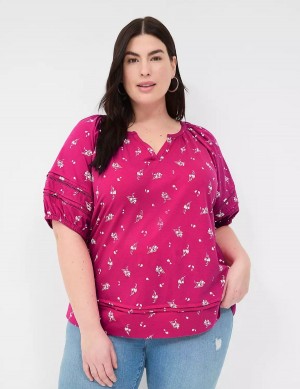 Lane Bryant Relaxed V-Neck Knit & Woven Top Women T Shirts Pink | WMB9711BX