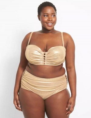 Lane Bryant Ribbed Ruched Strappy-Side Swim Women Briefs Beige | KFO135KQ